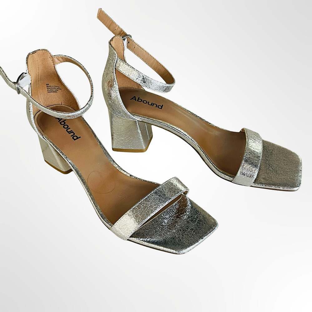 Abound Women's Silver Crinkle Block Heel Ankle Strap Sandals