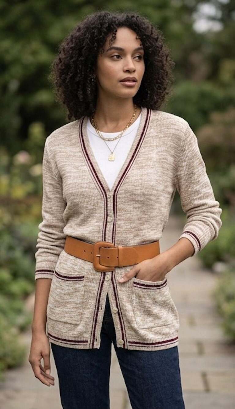 Vintage 1970s Campus Casuals of California Knit V-Neck Cardigan Sweater