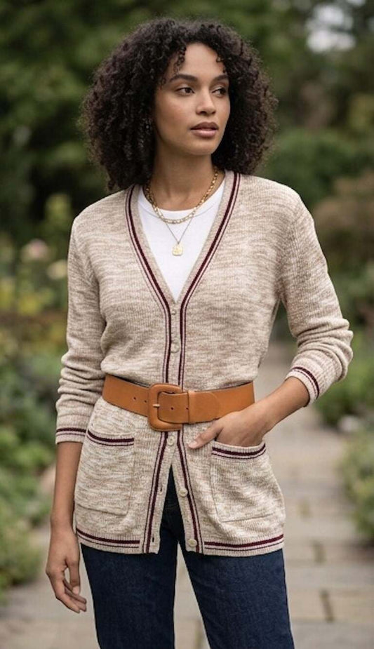 Vintage 1970s Campus Casuals of California Knit V-Neck Cardigan Sweater