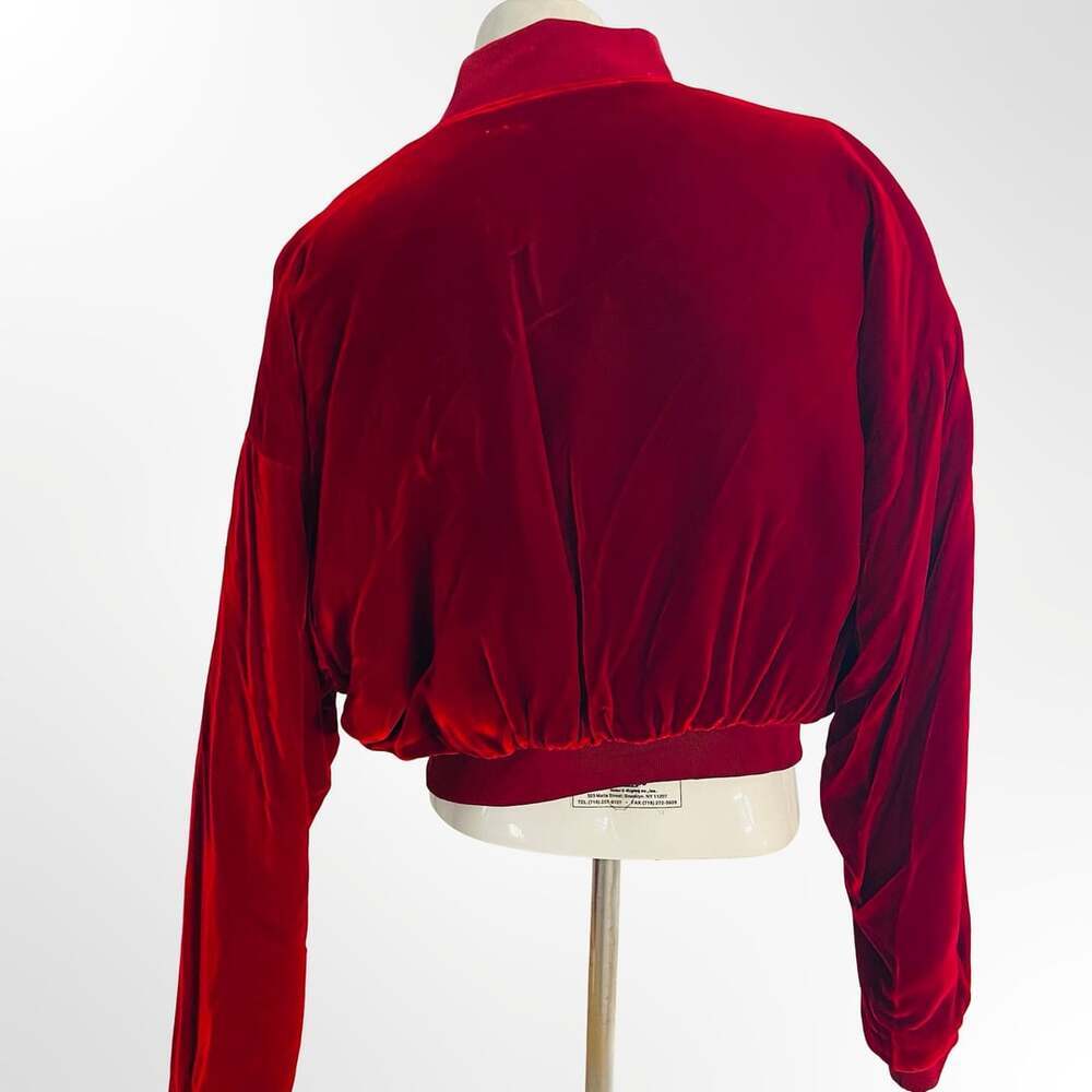 Vintage Calvin Klein Red Velvet Cropped Bomber Jacket