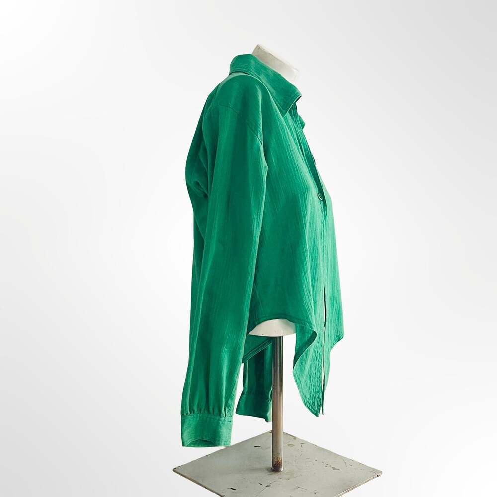 Ret Turner Green Cotton Long Sleeve Button Down Crop Top