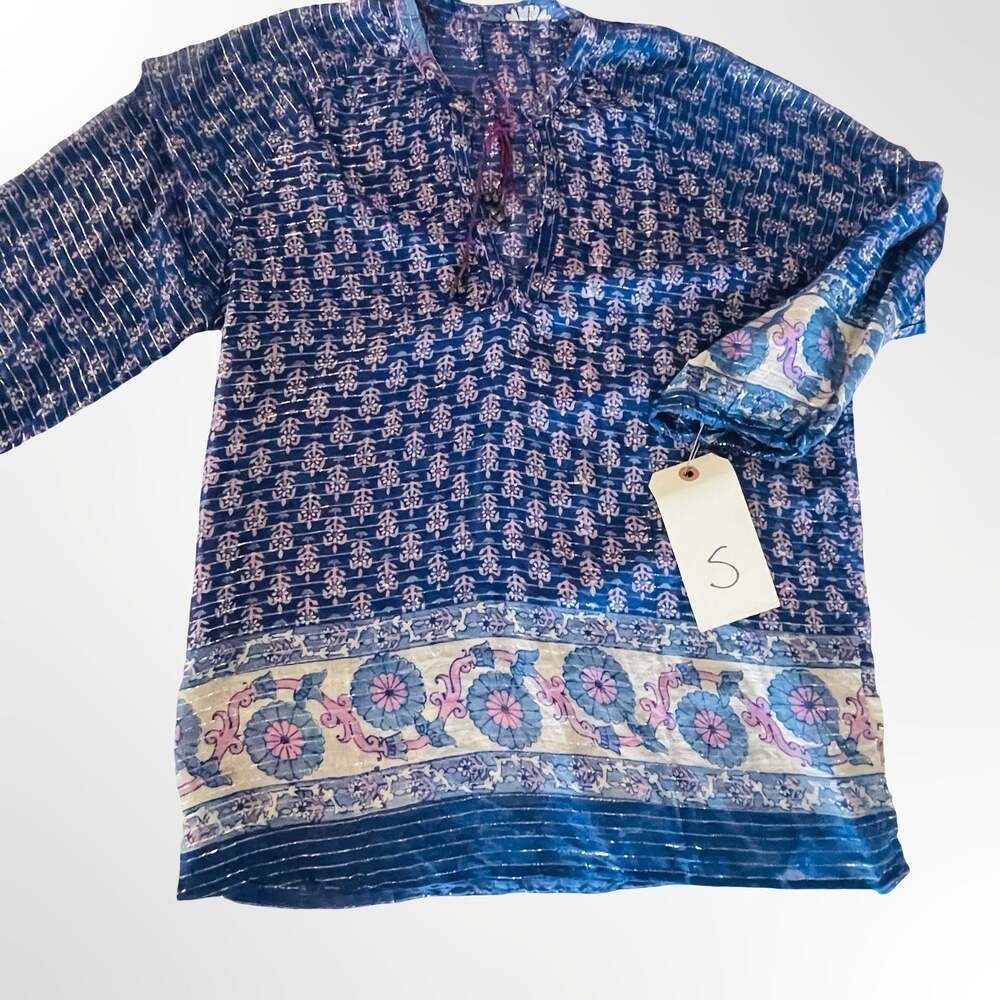 Joie Navy Blue Purple Flowy Floral Silk Boho Blouse Top Size S