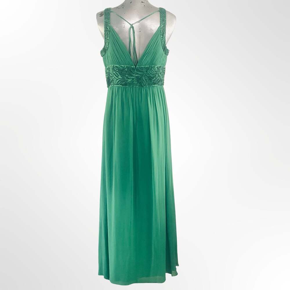 OC by OC Emerald Green 100% Silk Pleated Beaded Waist Maxi Evening Gown Size 12