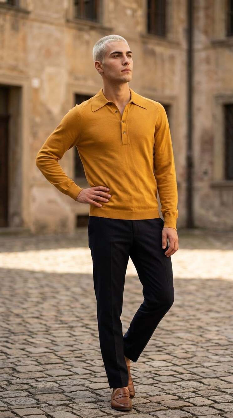 Vintage Puritan Ban-Lon Full Fashioned Knit Polo Sweater Mustard Men's Medium
