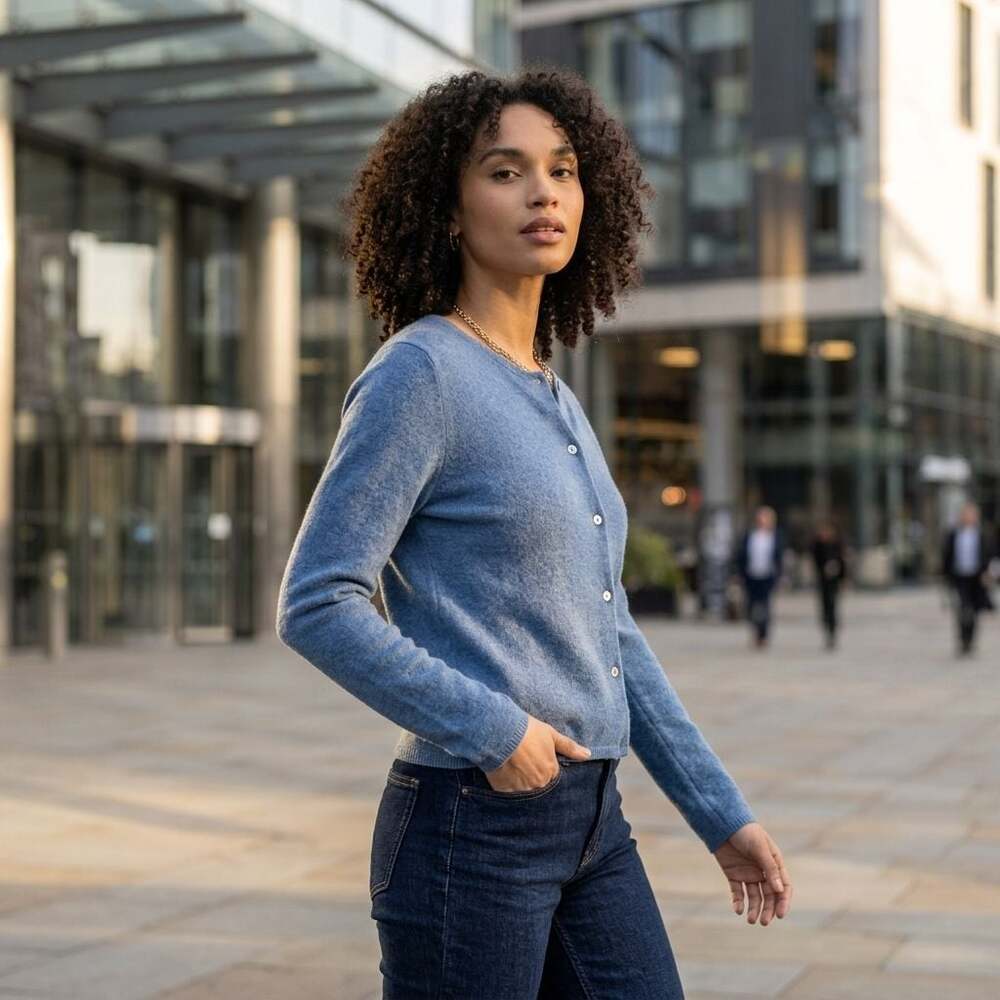 Tsesurface Blue Cashmere Crew Neck Button-Down Cardigan Sweater