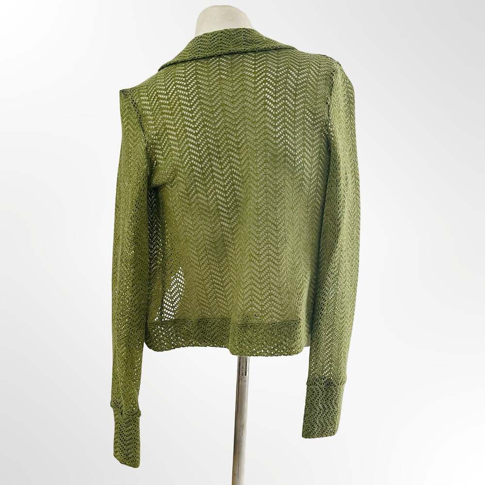 DeCo U.S.A. Olive Green Open Knit Crochet Style Cardigan