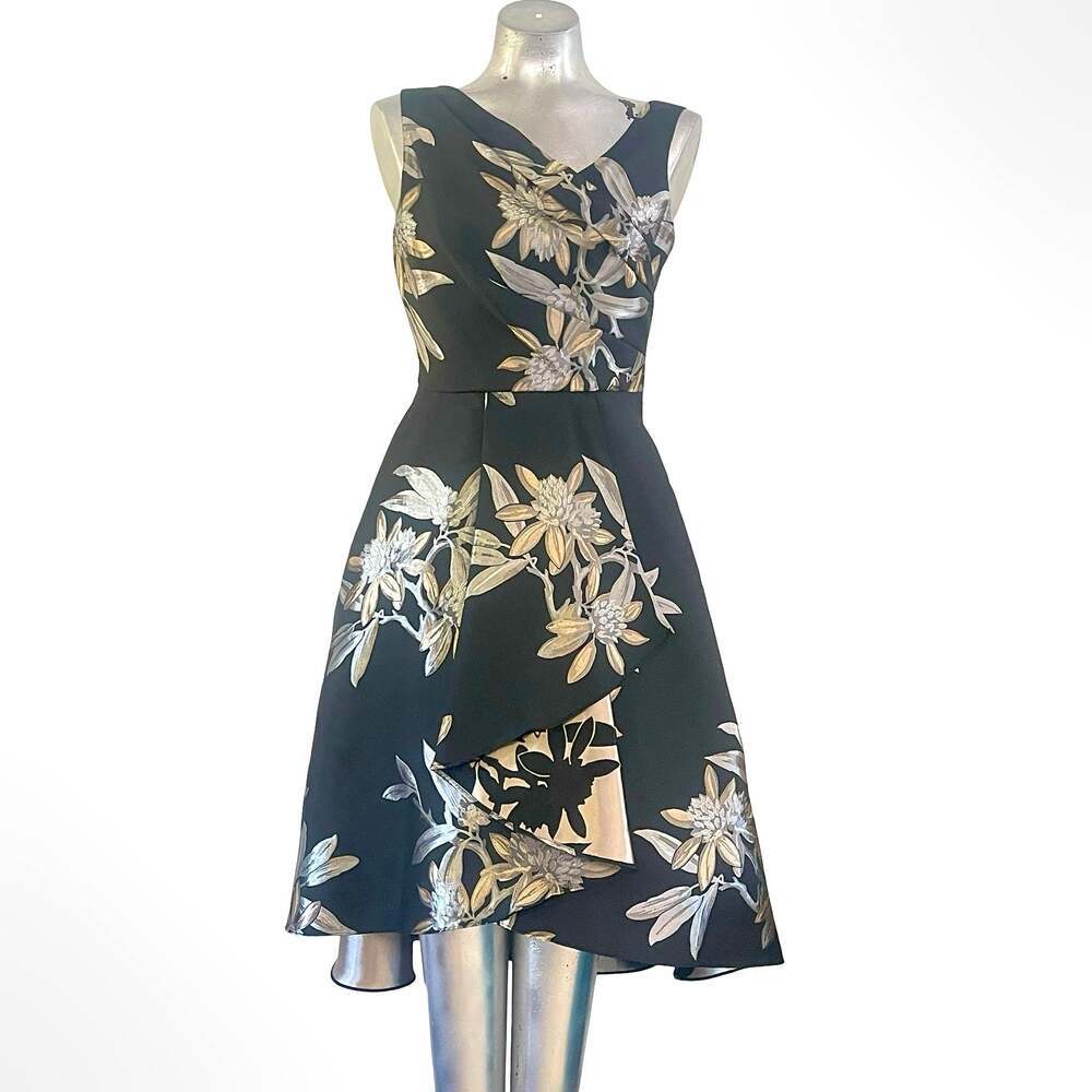Adrianna Papell Women's Sleeveless Floral Jacquard High-Low Cocktail Dress