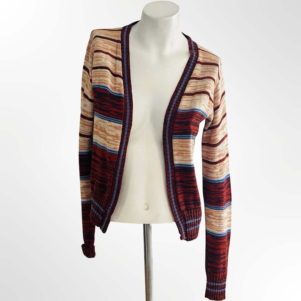 Open Front Cardigan Sweater Womens Multicolor Striped Knitted