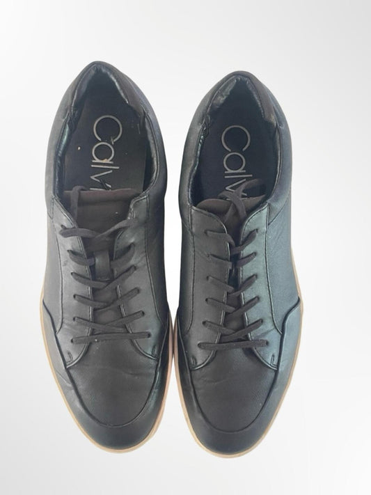 Calvin Klein Men's Black Low-Top Leather Sneakers in size 10
