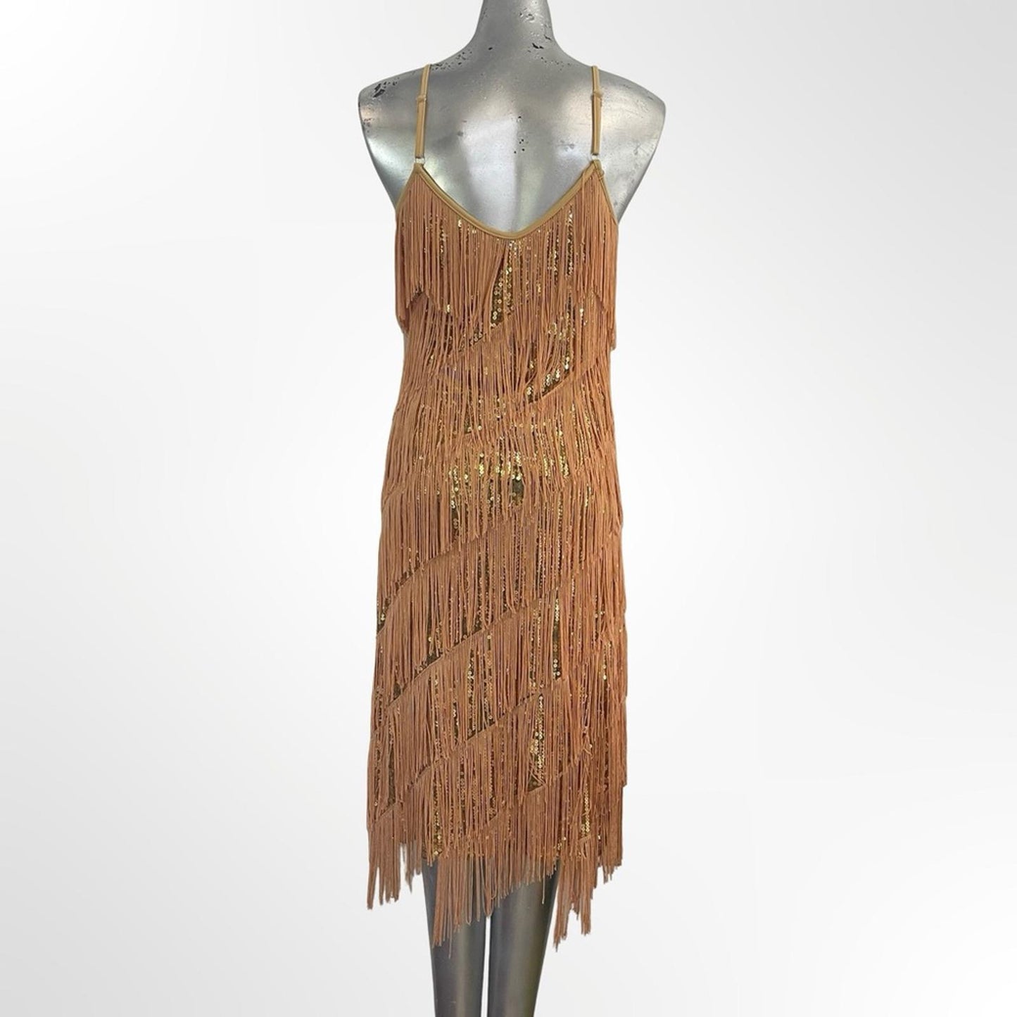 Anna Kaci Elegant Gold Fringe Dress size L