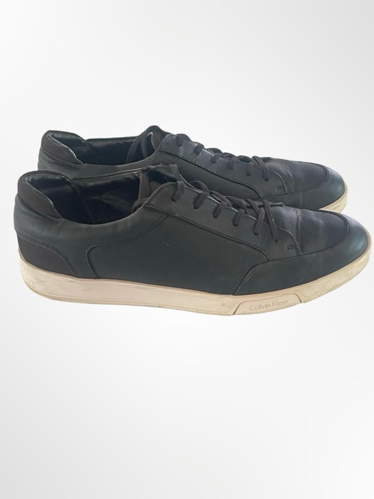 Calvin Klein Men's Black Low-Top Leather Sneakers in size 10