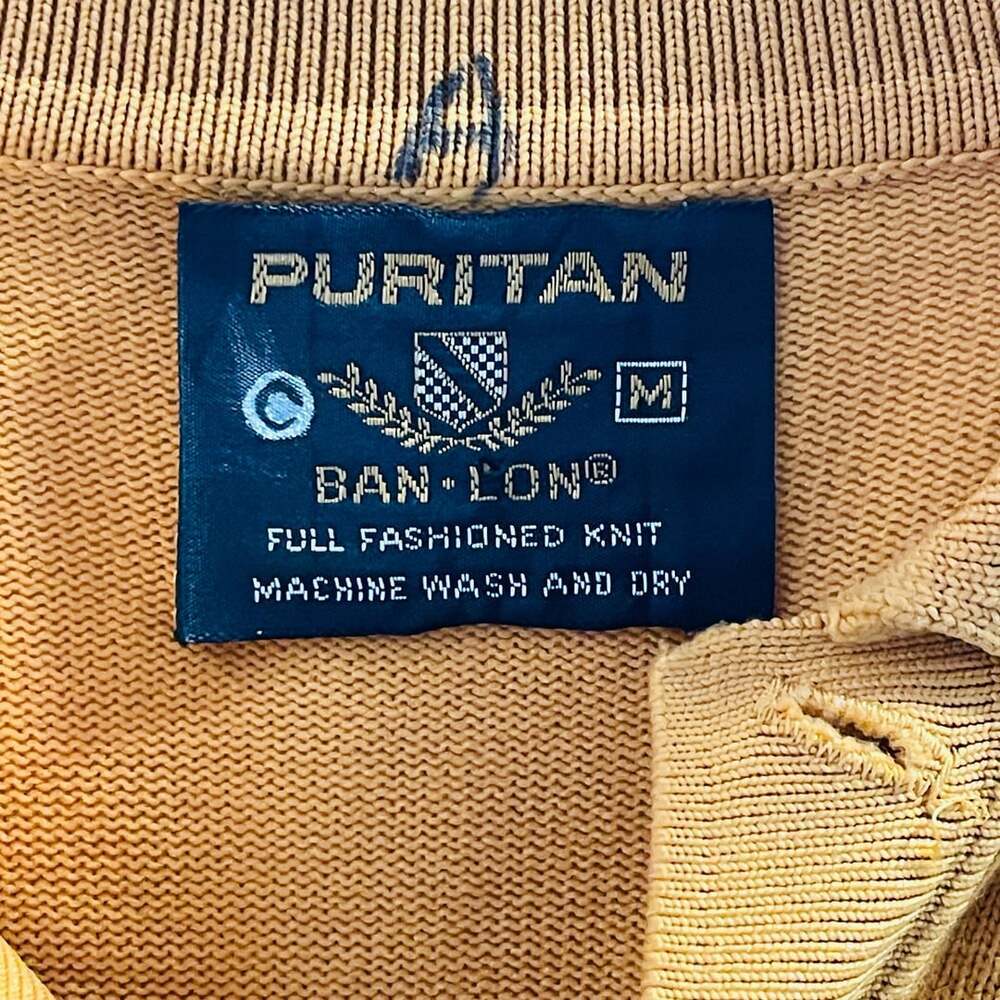 Vintage Puritan Ban-Lon Full Fashioned Knit Polo Sweater Mustard Men's Medium