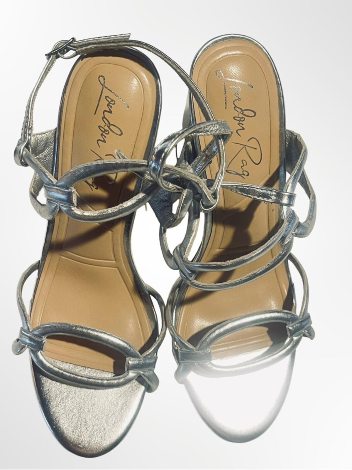 London Rag  Metallic Silver Strappy High Heel Sandals size 8
