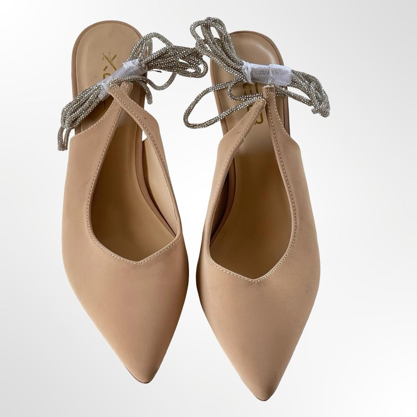 X2B Women's Pointed Toe Slingback Heels w Silver Lace NWOT