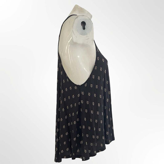 Billabong Women's Black Sleeveless High-Low Tank Top with Leaf Print