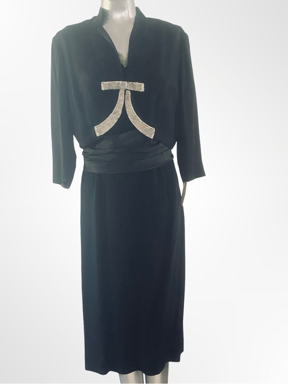 Vintage 1940s Style Black Cocktail Dress and Jacket Set