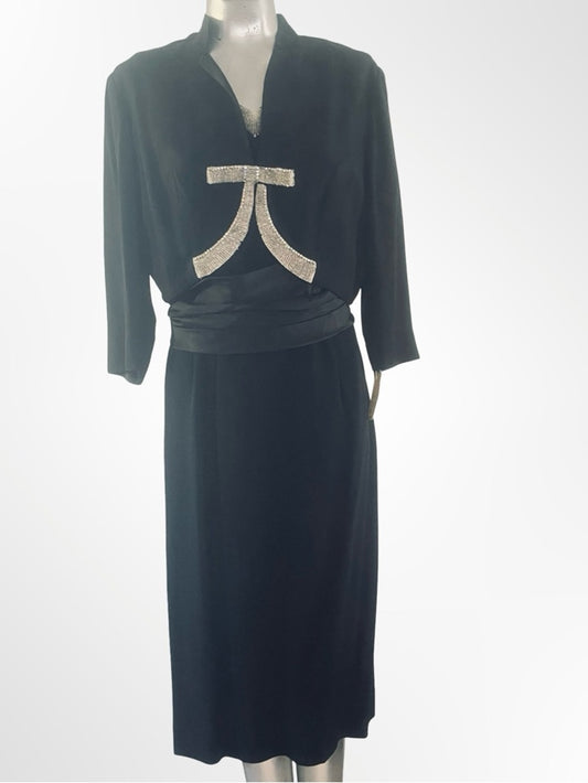 Vintage 1940s Style Black Cocktail Dress and Jacket Set