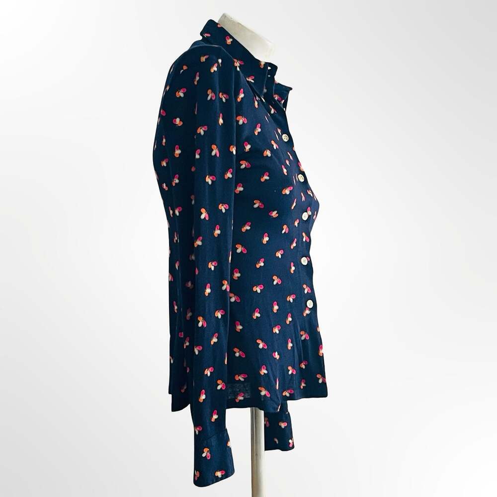 Vintage 1970s Midi-Textile Bullock's Navy Blue Print Button-Down Shirt