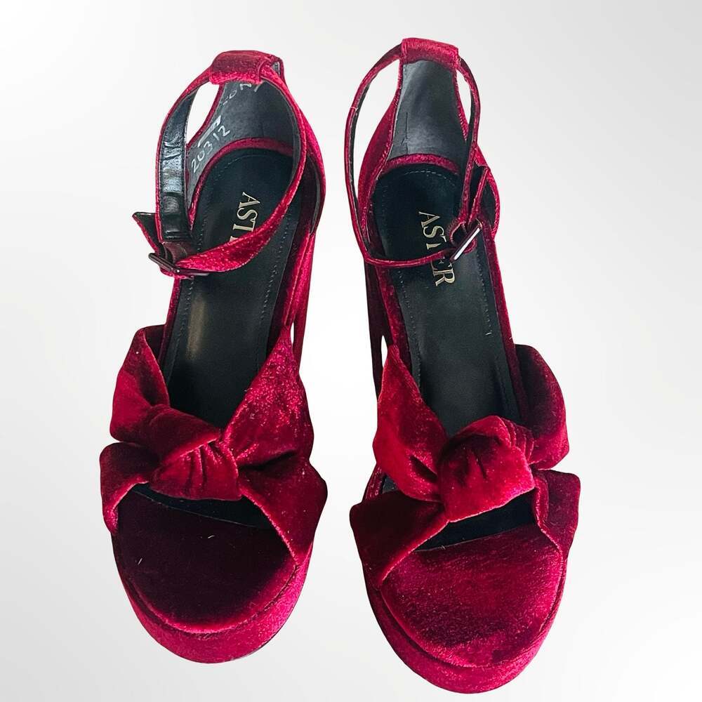 Aster Red Velvet Bow Platform Heeled Sandals