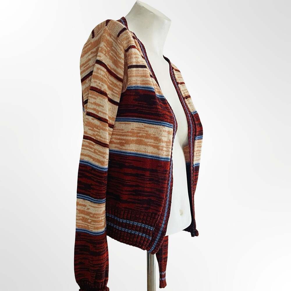Open Front Cardigan Sweater Womens Multicolor Striped Knitted