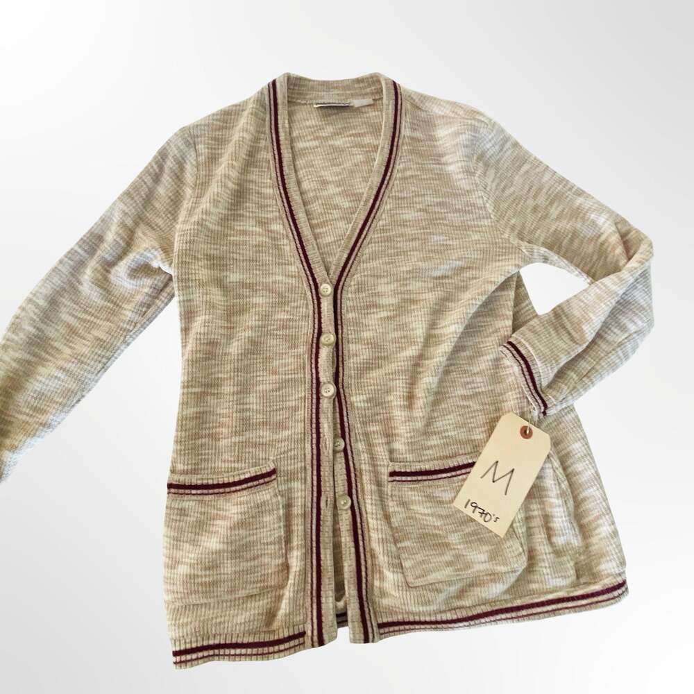 Vintage 1970s Campus Casuals of California Knit V-Neck Cardigan Sweater