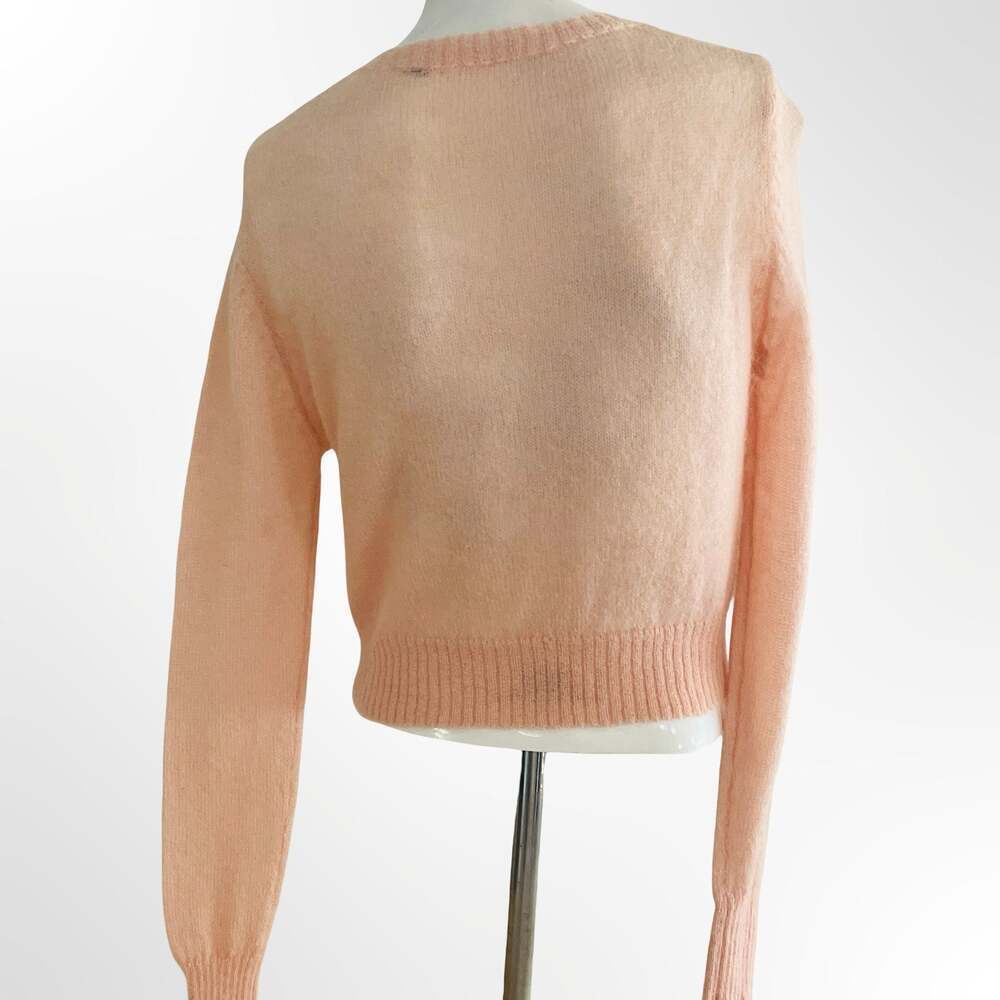 Vintage Early 2000s Baby Pink Angora Wool Blend Cardigan Sweater XS