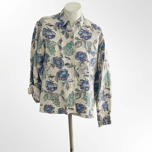 Judy's Vintage Floral Print Button Front Long Sleeve Shirt Size S