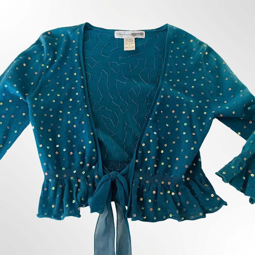 Necessary Objects Sequin Tie Front Crop Top Teal