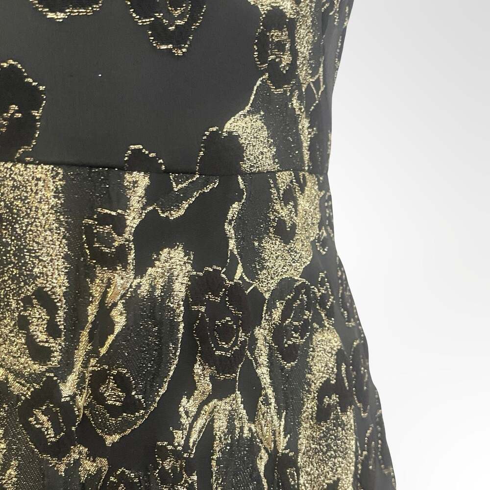 Theia Sleeveless Metallic Jacquard Floral Midi Dress