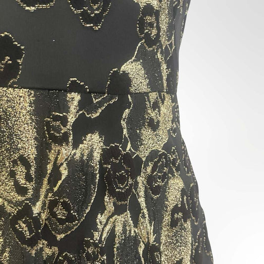Theia Sleeveless Metallic Jacquard Floral Midi Dress