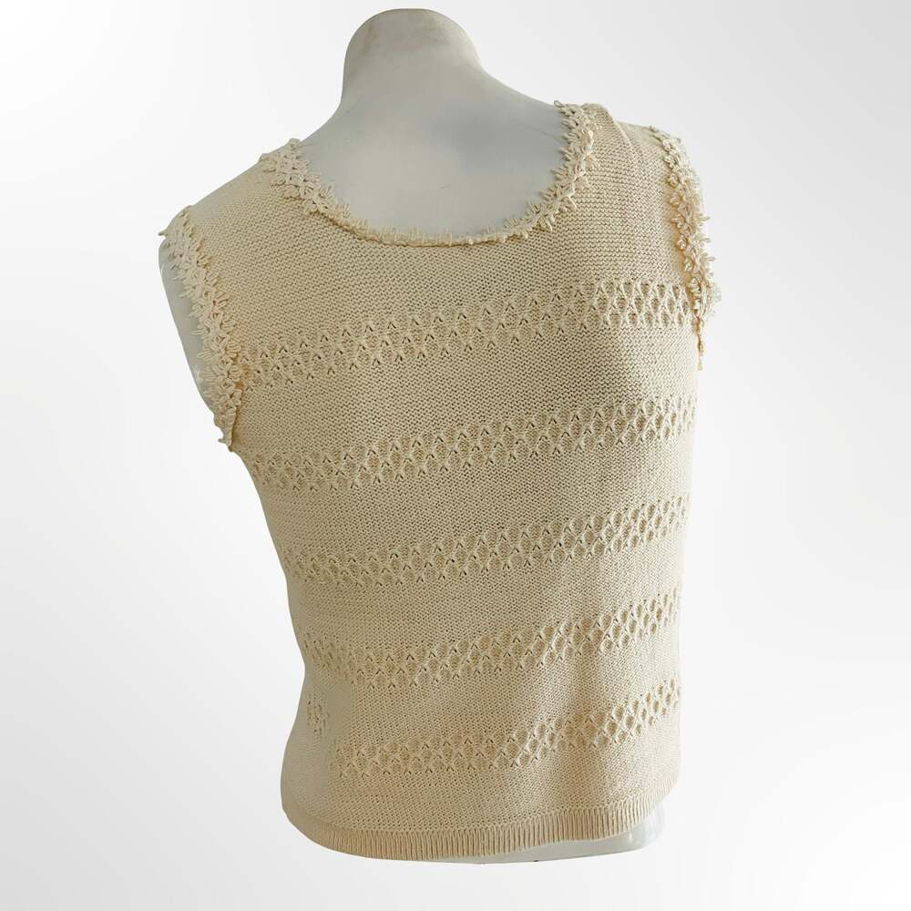 Sandy Cream Knitted Button-Down Openwork Sleeveless Top Vest