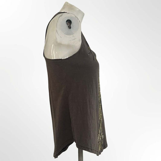 Ecote Brown Sleeveless Tank Top with Beaded and Sequin Embellishment