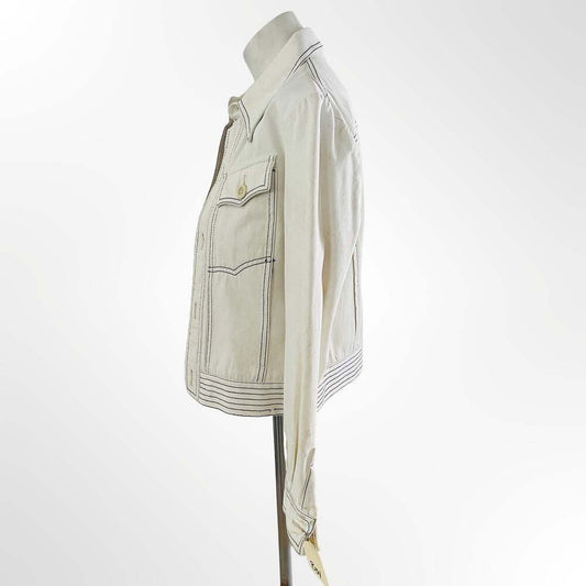 Vintage Induyco Cream Denim Jacket with Contrast Stitching