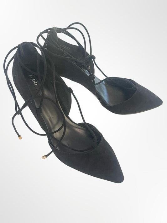 ALDO Black Pointed-Toe Lace-Up Heels in size 8