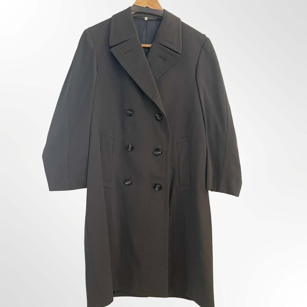 Vintage 1980s Men's Charcoal Grey Double-Breasted Long Dress Coat Size 42