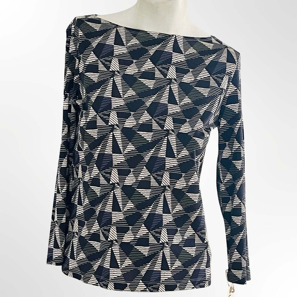 Anne Klein New York 100% Silk Geometric Print Long Sleeve Top Size P/S