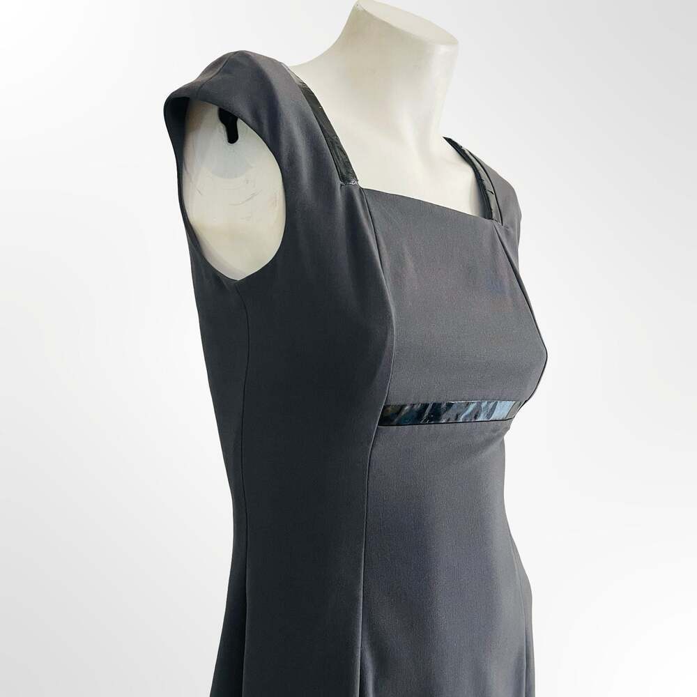 Marc New York Andrew Marc Black Square Neck Patent Trim Sheath Dress