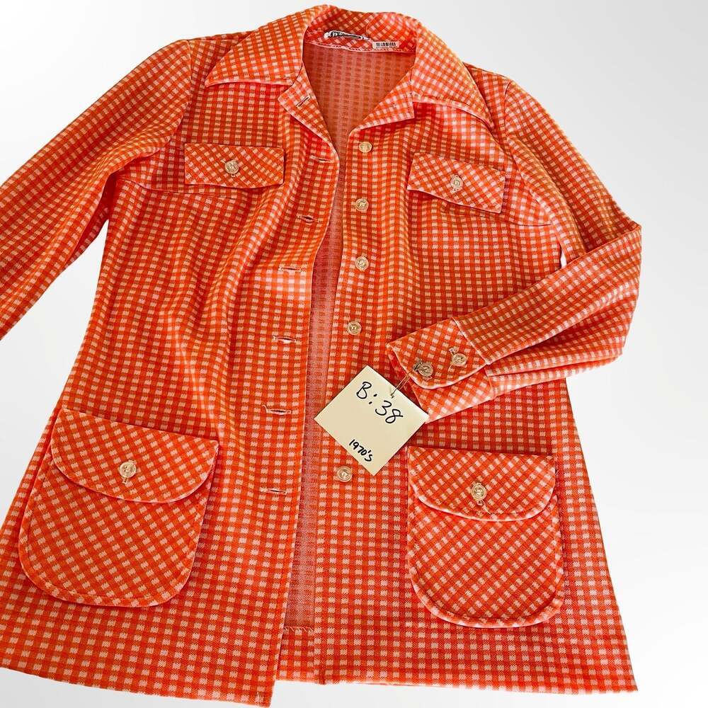 Vintage 1970s Joseph Magnin Orange and White Gingham Jacket