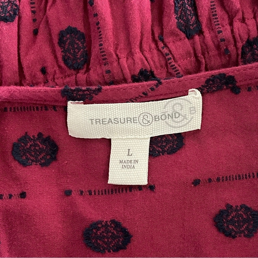 Treasure & Bond Burgundy V-Neck Polka Dot Peplum Blouse