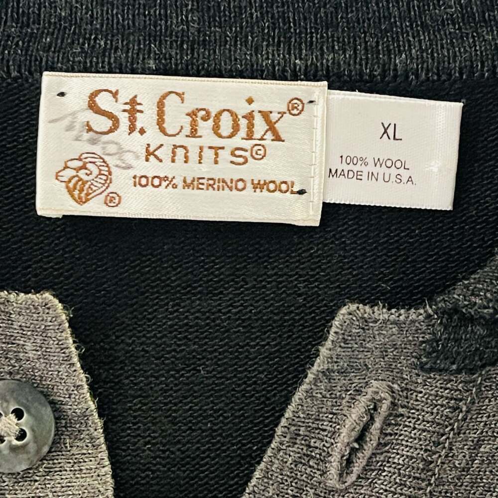St. Croix Knits Vintage 100% Merino Wool Polo Sweater Black XL