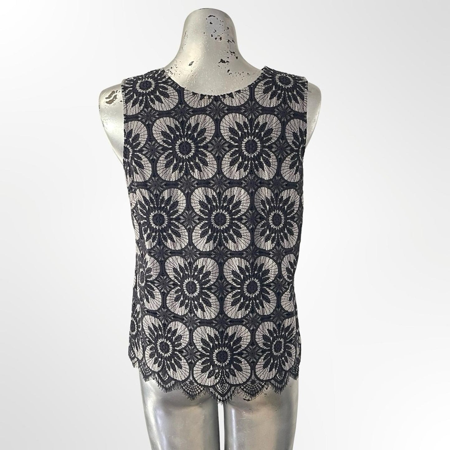 Cute Unbranded Sleeveless Black Lace Overlay Tie-Neck Top