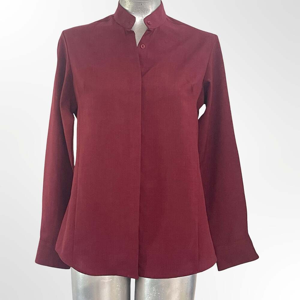 Edwards Garment Women's Burgundy Long Sleeve Stand-Up Collar Dress Shirt