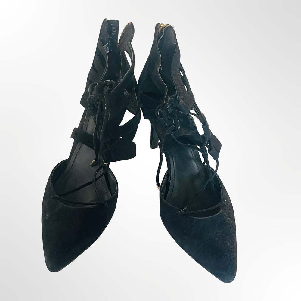 14th & Union Black Suede Lace-Up Stiletto Heels