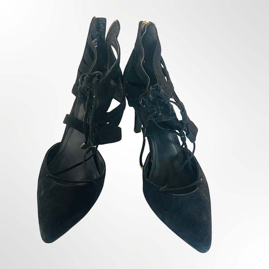 14th & Union Black Suede Lace-Up Stiletto Heels