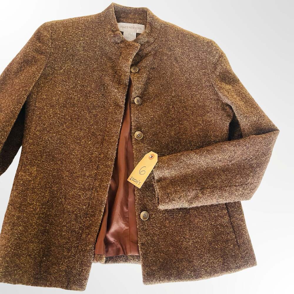 Jones New York Women's Brown Wool-Blend Bouclé Button-Front Jacket Size 6