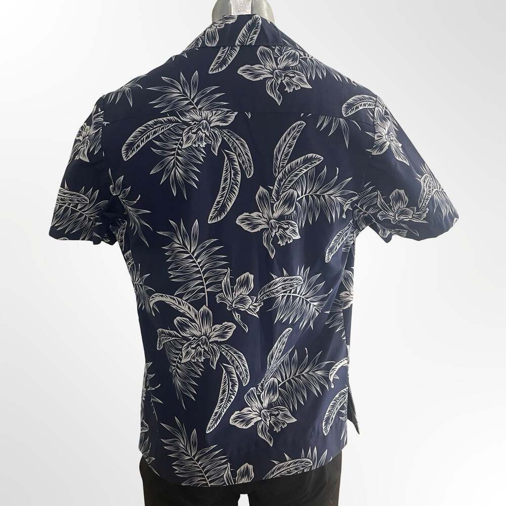 Men's Navy Tropical Floral Short Sleeve Camp Collar Shirt