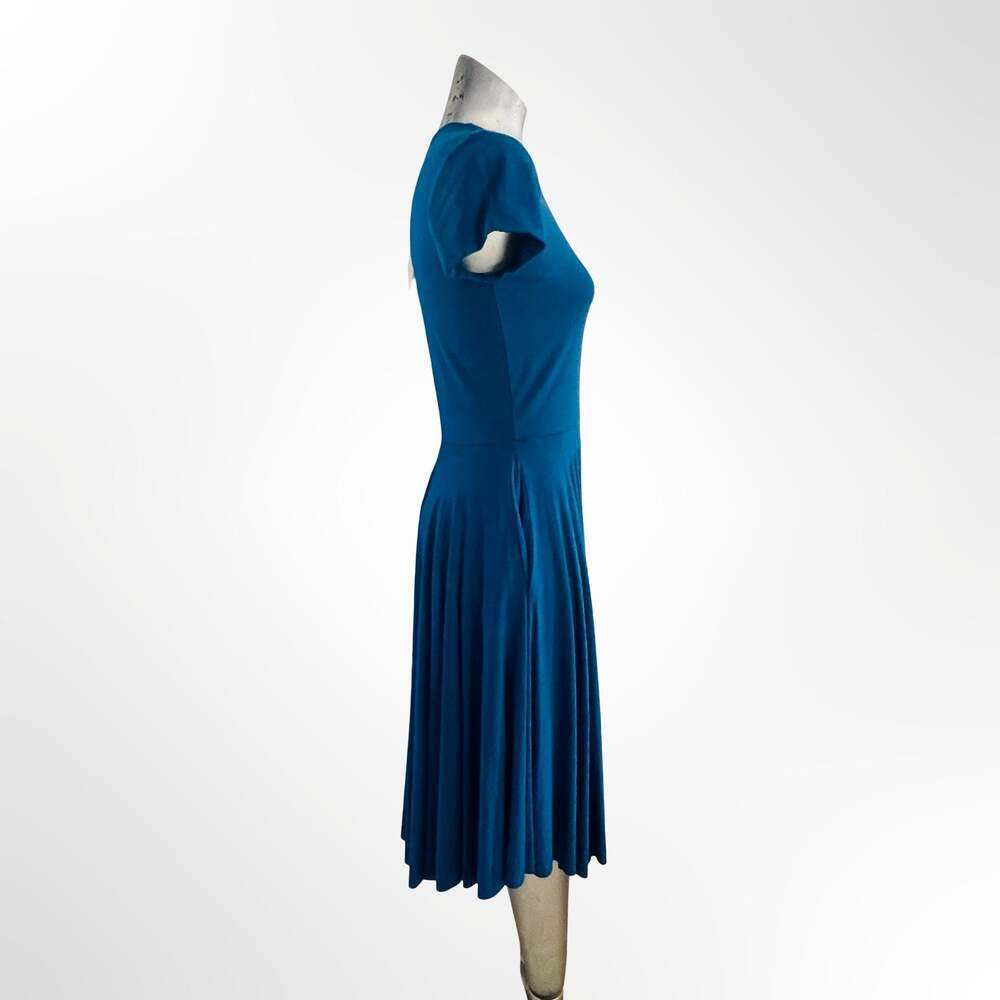 Nadia Tarr Blue Short Sleeve Pleated Midi Dress Size L