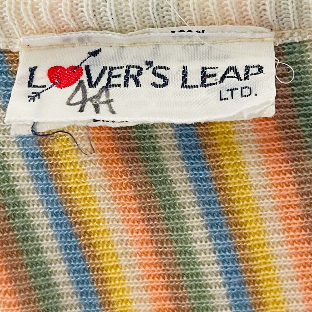 Vintage 1970s Lover's Leap Ltd. Striped Knit Short Sleeve Top w Bamboo Buttons