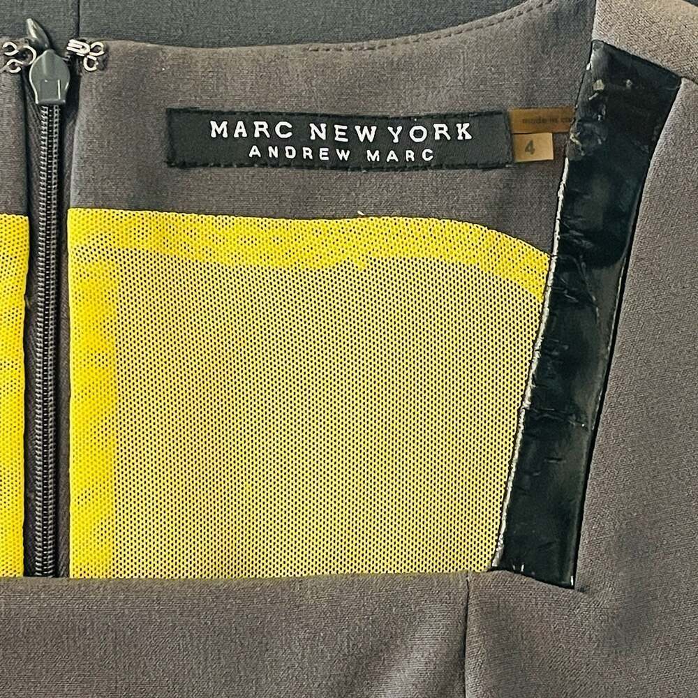 Marc New York Andrew Marc Black Square Neck Patent Trim Sheath Dress