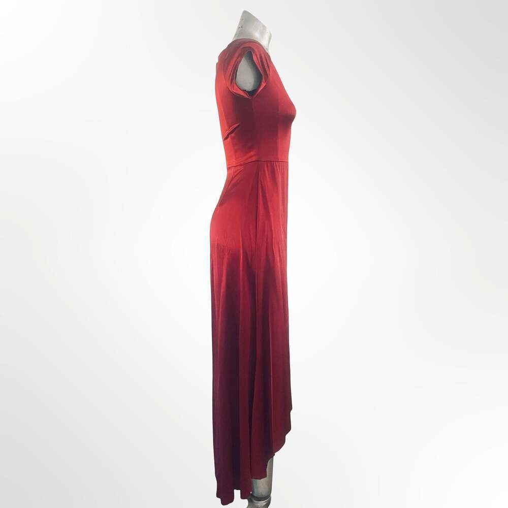 Red Satin Flutter Sleeve Maxi Dress with Front Slit